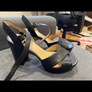 Black leather Michael Kors platform heels